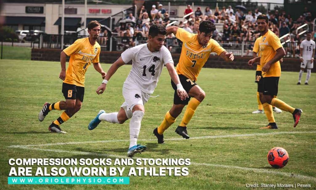 Compression socks and stockings are also worn by athletes